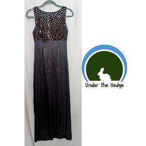 Vtg All That Jazz Black Velvet Satin Dress S/M Sequin K1 Whimsigoth Prom Formal